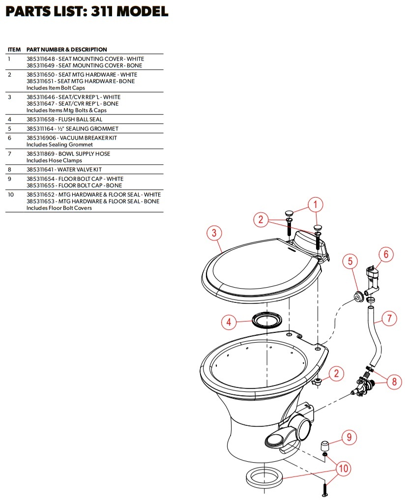 Dometic 311 exploded parts diagram