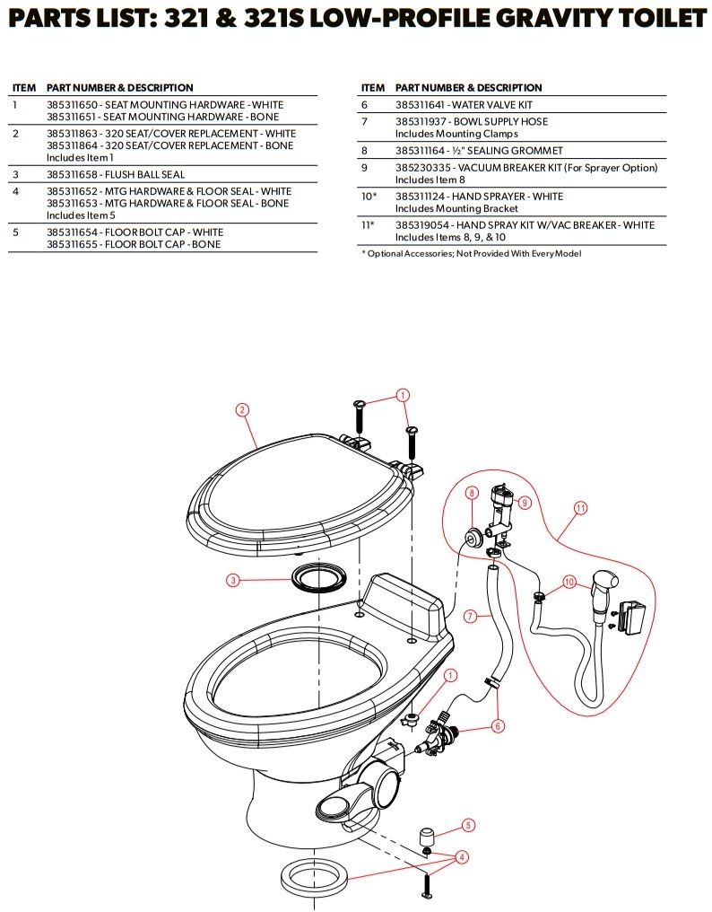 Dometic 321 and 321S exploded parts diagram