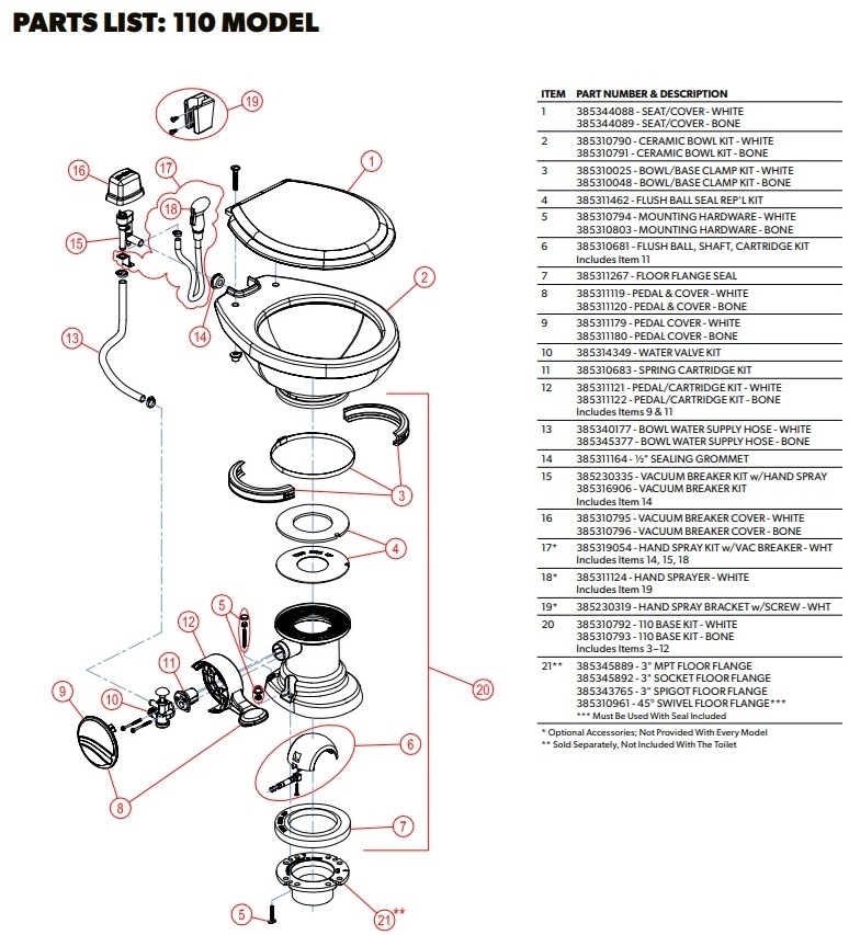 Dometic Traveler Lite 110 exploded parts diagram