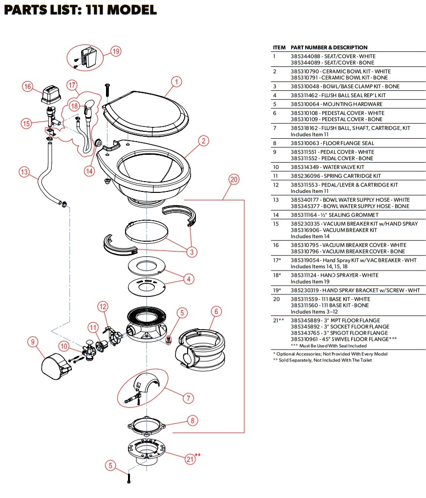 Dometic Traveler Lite 111 exploded parts diagram