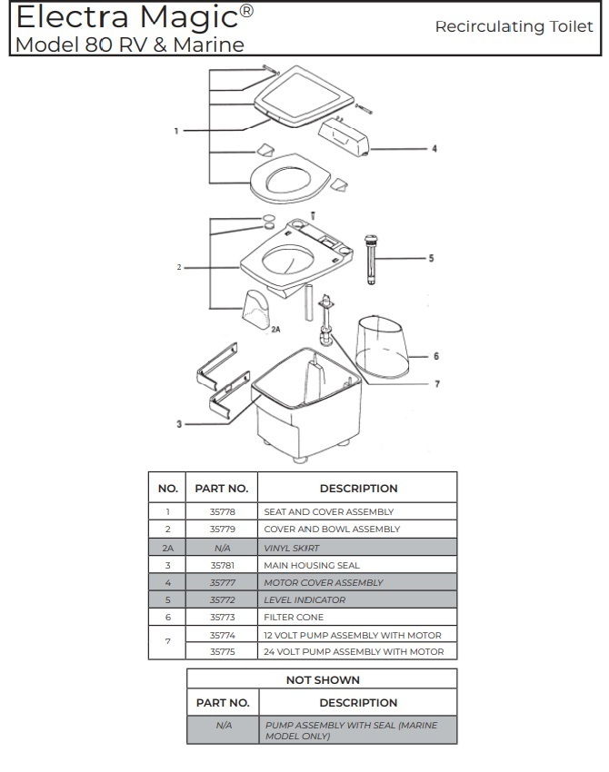 Thetford Electra Magic 80 exploded parts diagram
