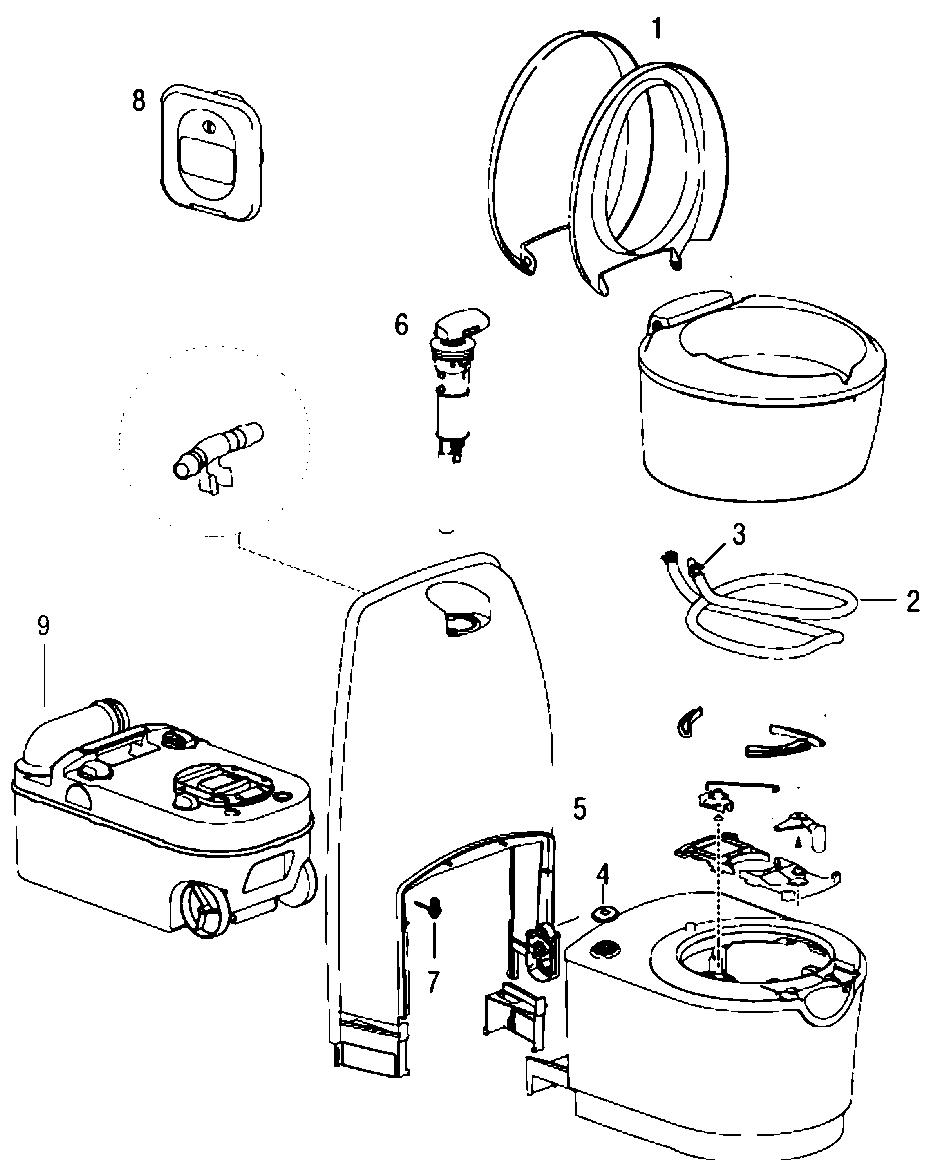 Thetford Cassette C224 CW exploded parts diagram